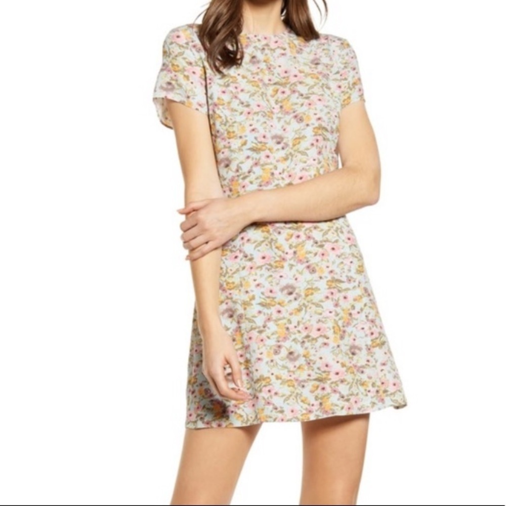 NWT Something Navy Teal Chalk aromatic Ditsy Floral Mini Dress Size XS